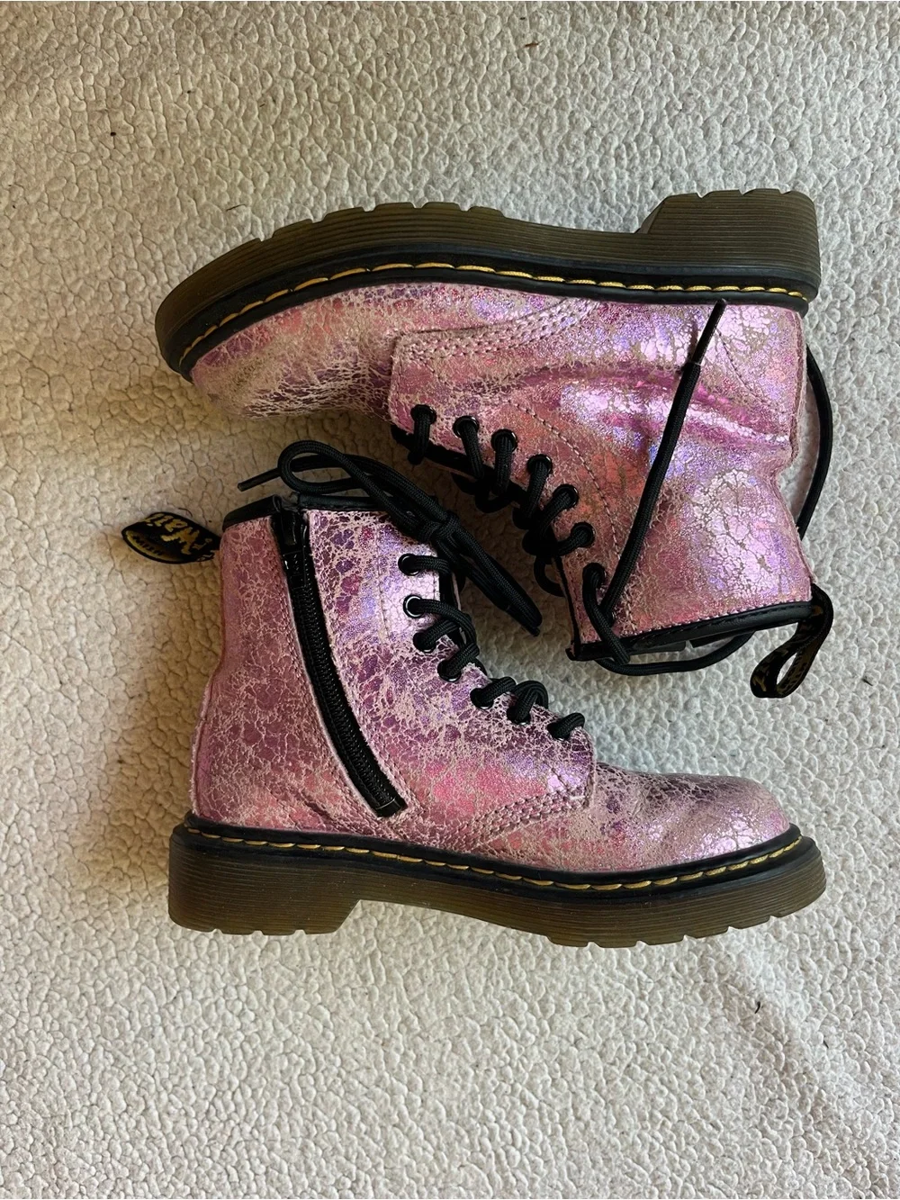 DR. MARTENS JUNIOR 1460 CRINKLE PINK COMBAT BOOTS SIZE 12